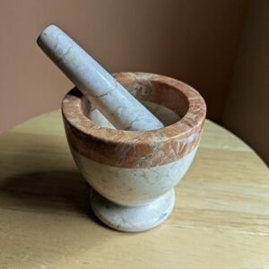 Vintage Marble Mortar &Pestle Apothecary Tool Beige Natural Stone